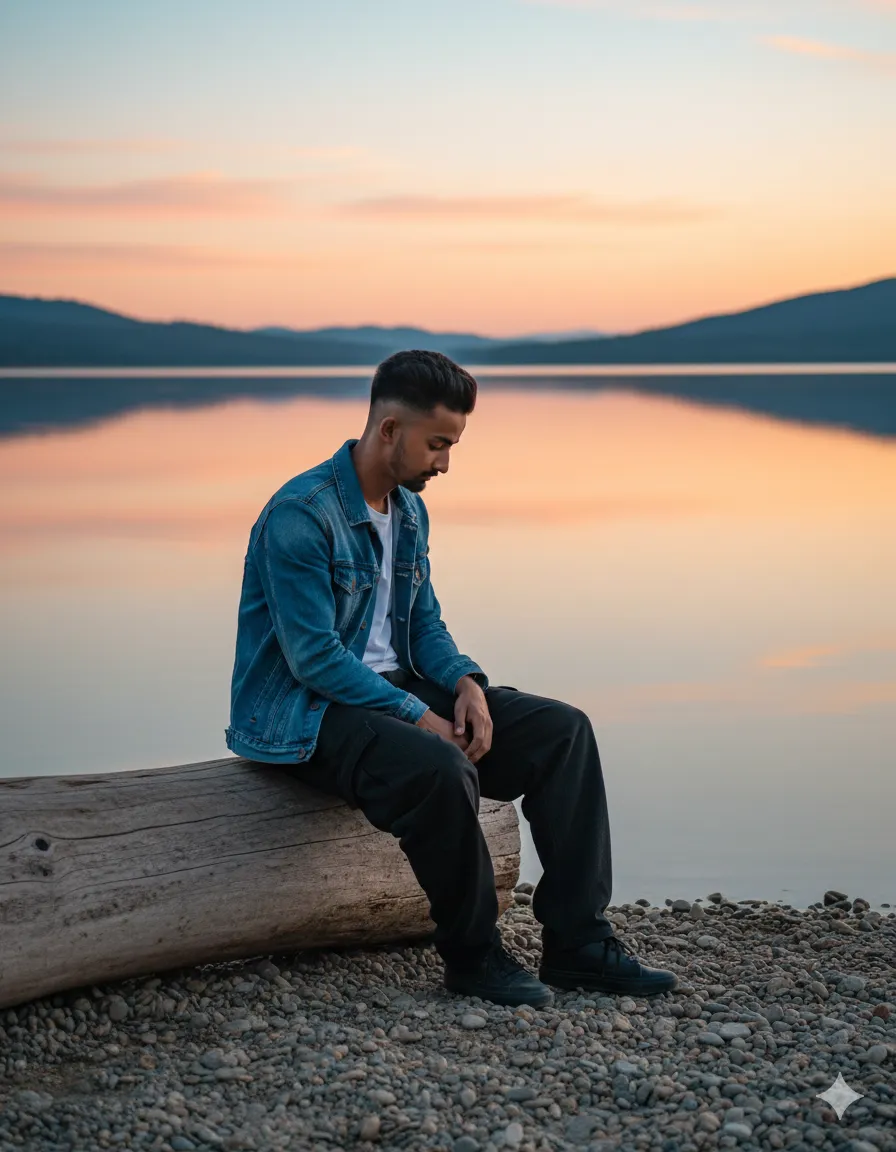 A young man sitting peacefully - Free AI Art Prompt