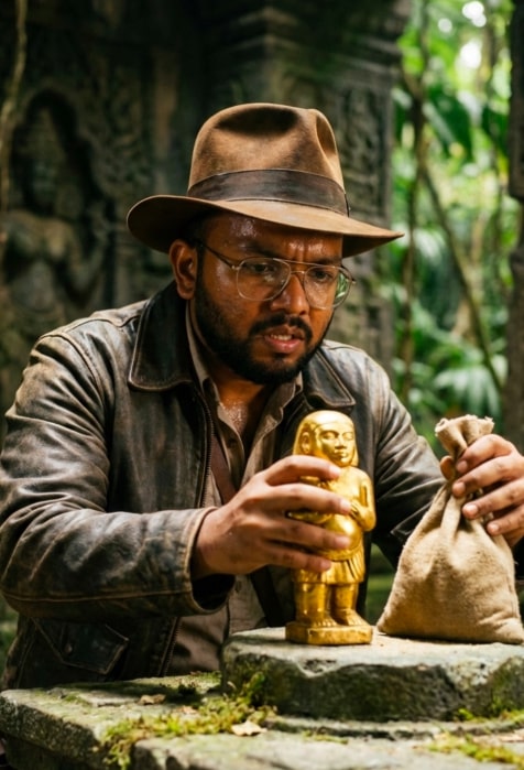 Cinematic Temple Artifact Heist Scene - AI Prompt