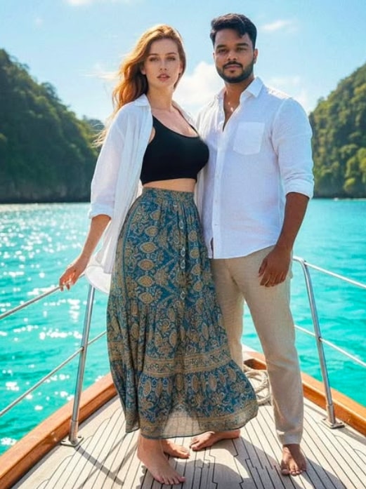Cinematic Tropical Couple Boat  - AI Prompt