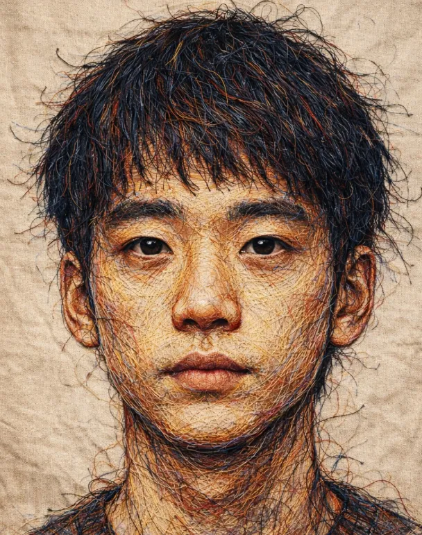 Hand-Embroidered Thread Portrait of a Man - Free AI Art Prompt