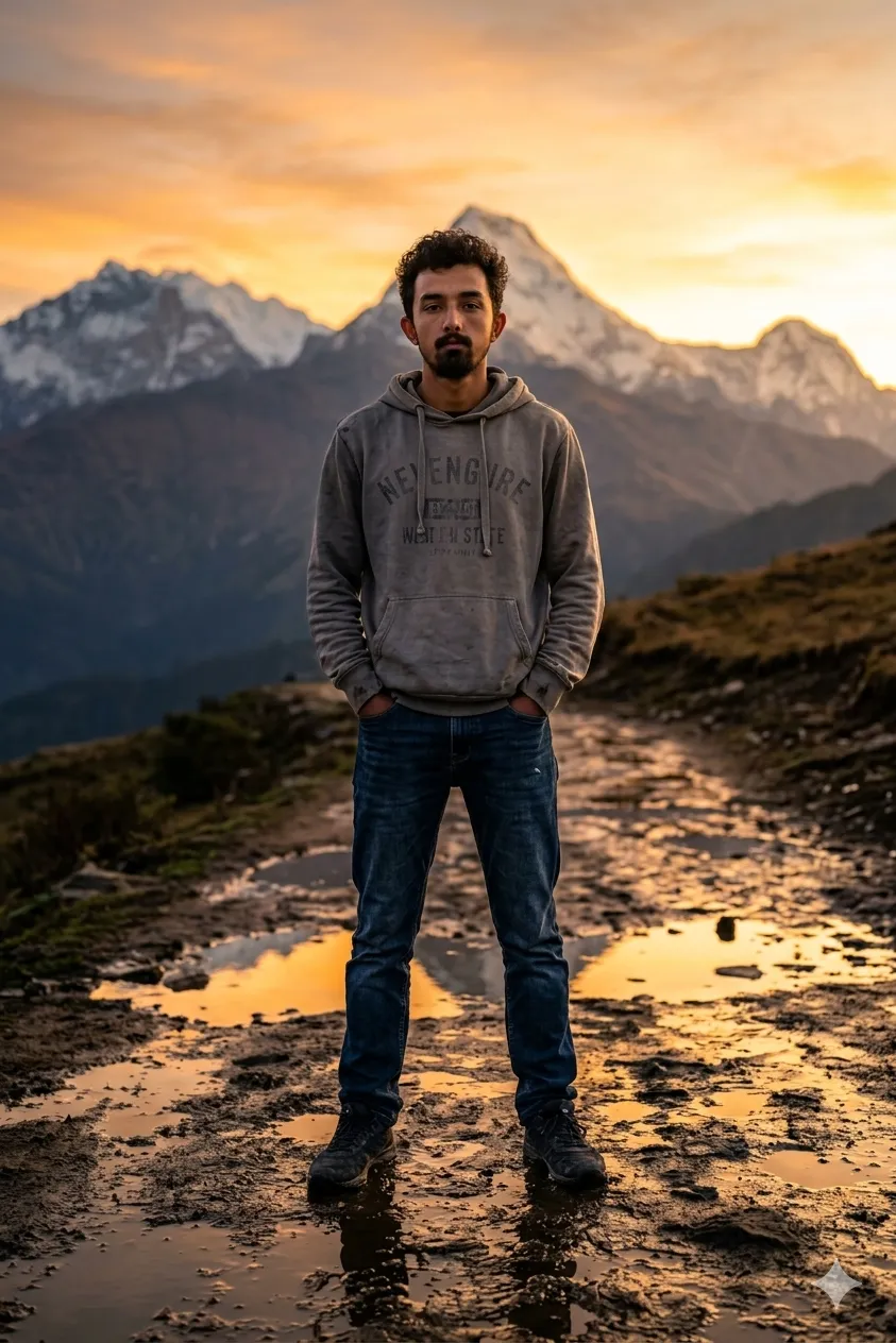 Serene mountain landscape during golden hour - Free AI Art Prompt