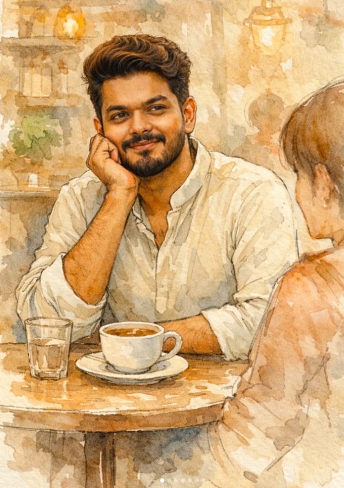 Soft Watercolor Café Portrait Illustration - AI Prompt