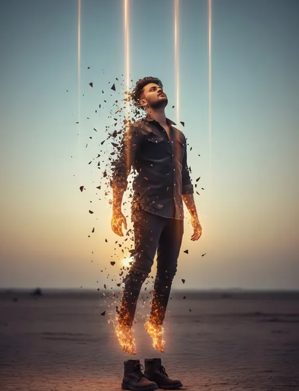 Ultra-Realistic Desert Disintegration Portrait - AI Prompt
